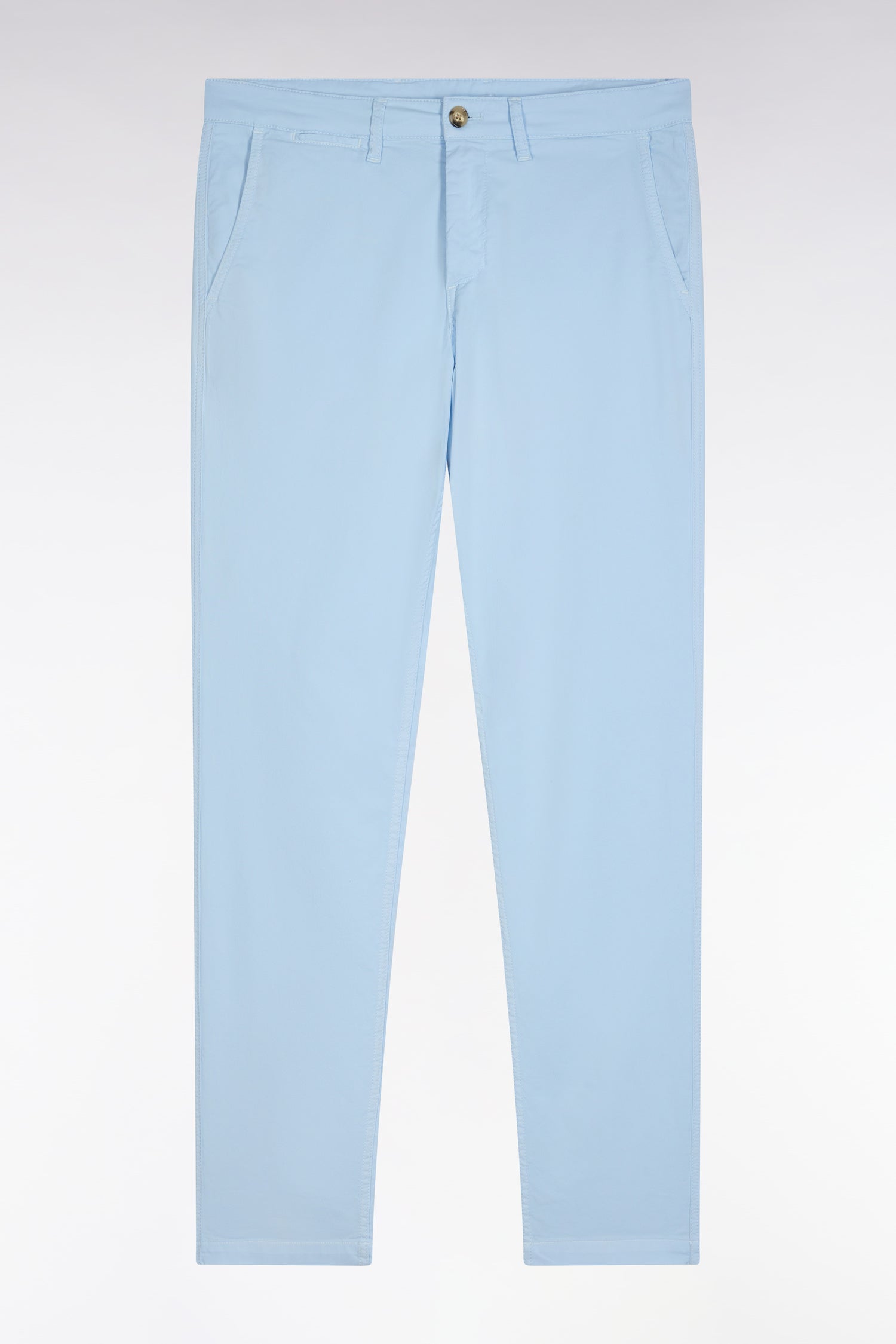Pantalon chino sans plis en coton stretch bleu clair coupe droite