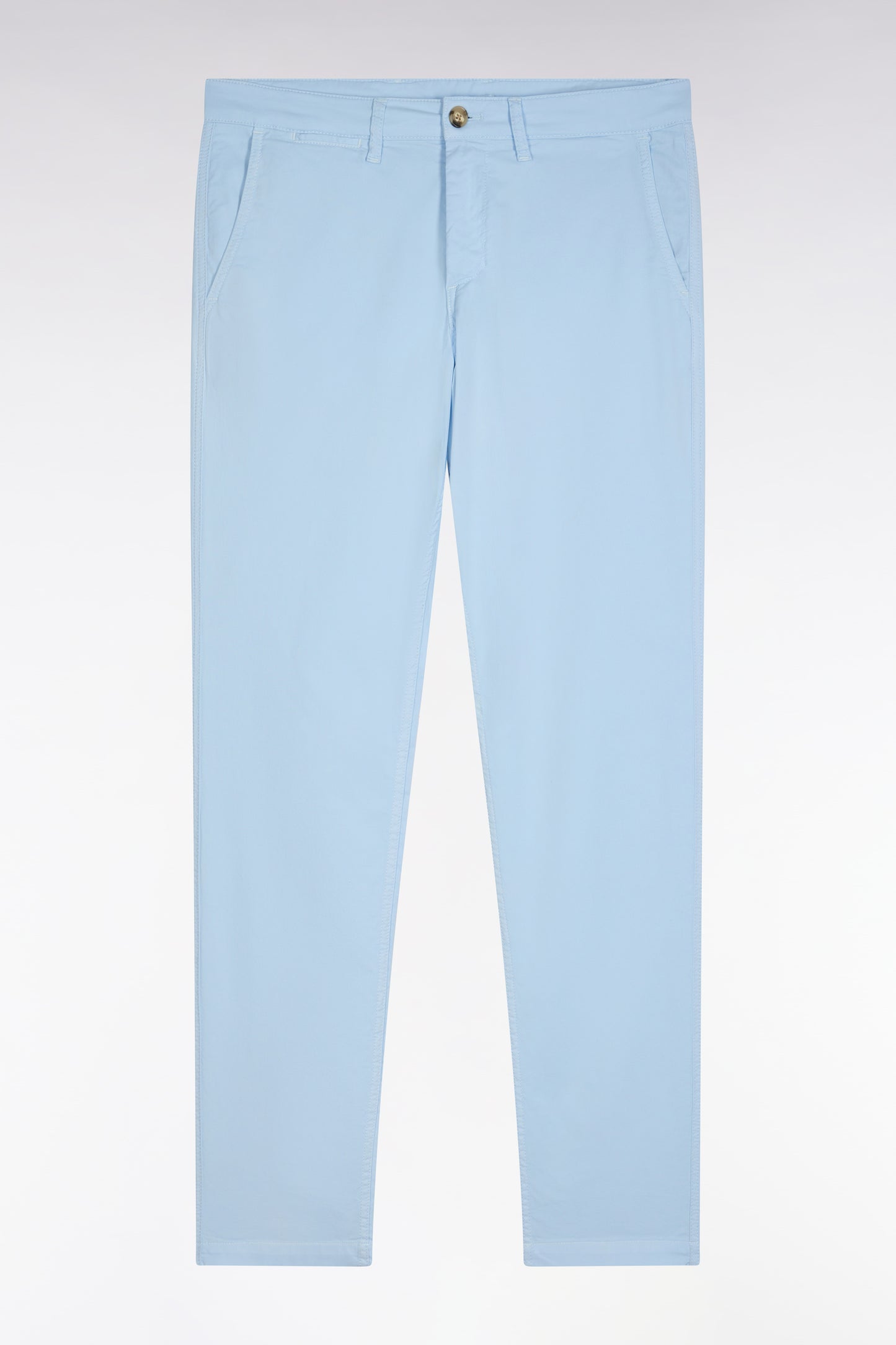 Light blue straight-cut stretch cotton pleat-free chinos