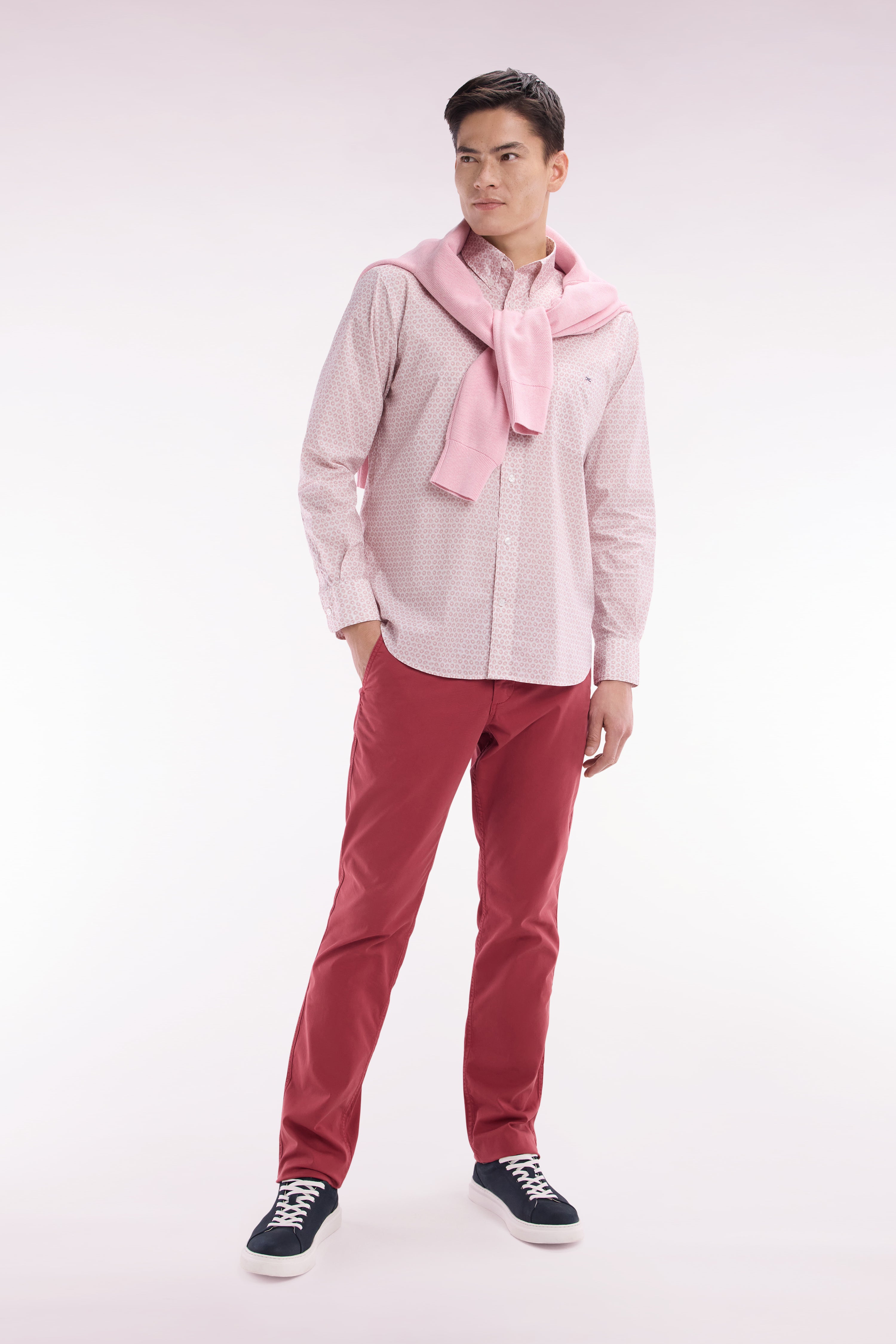 Pantalon chino sans plis en coton stretch rouge coupe droite