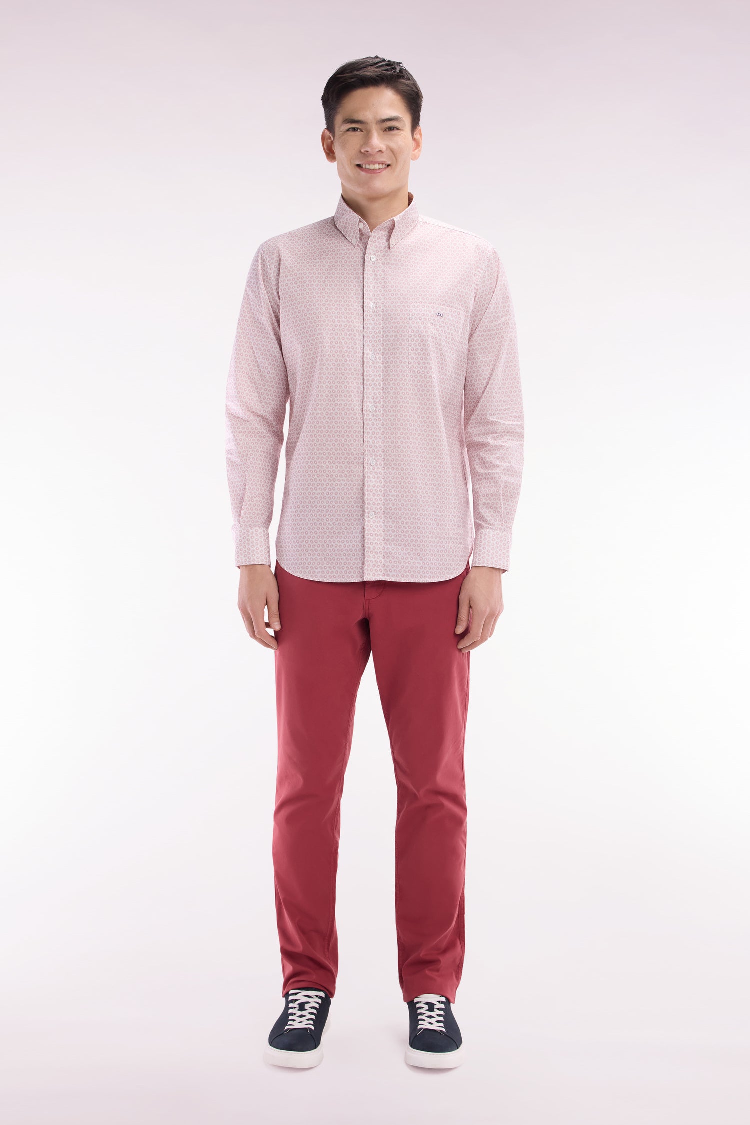 pantalón chino sin plis en algodón stretch rojo corte recto