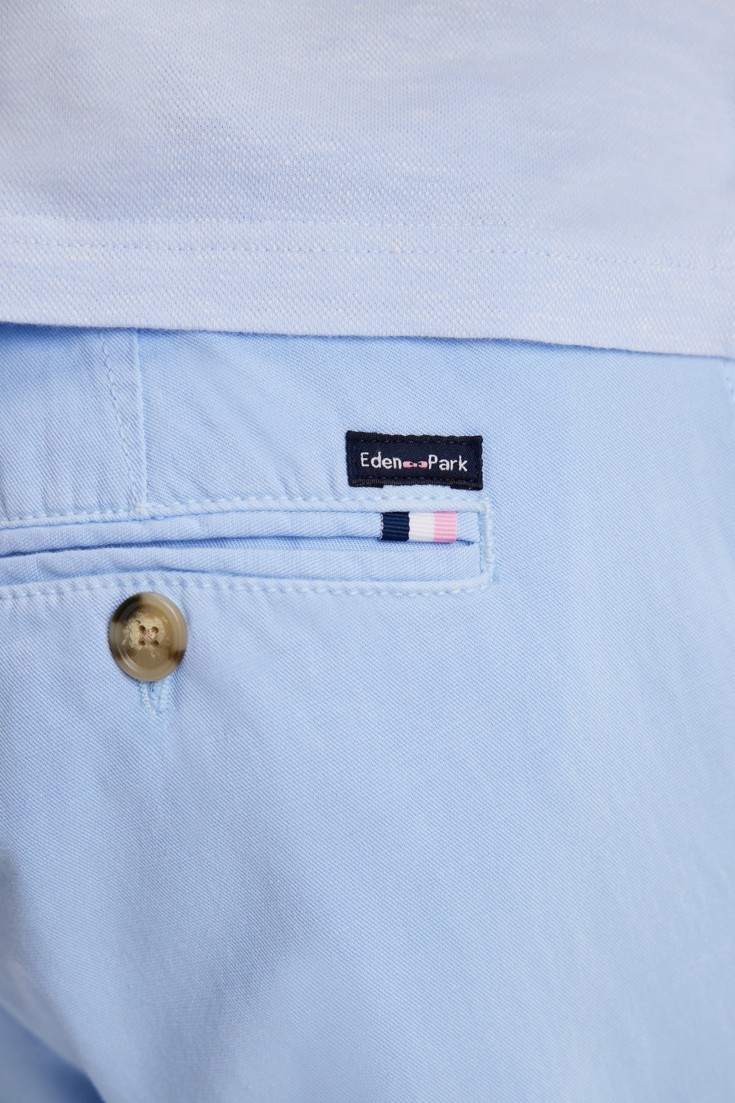 Hose Chinohose ohne Falte aus Baumwolle und Leinen stretch Himmelblau gerade Passform