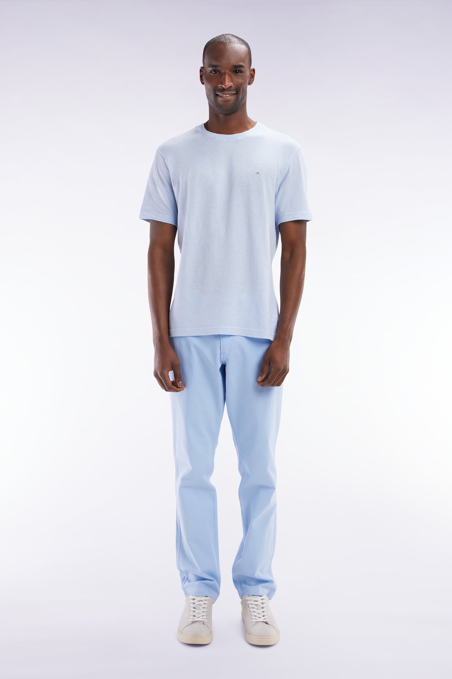 Hose Chinohose ohne Falte aus Baumwolle und Leinen stretch Himmelblau gerade Passform