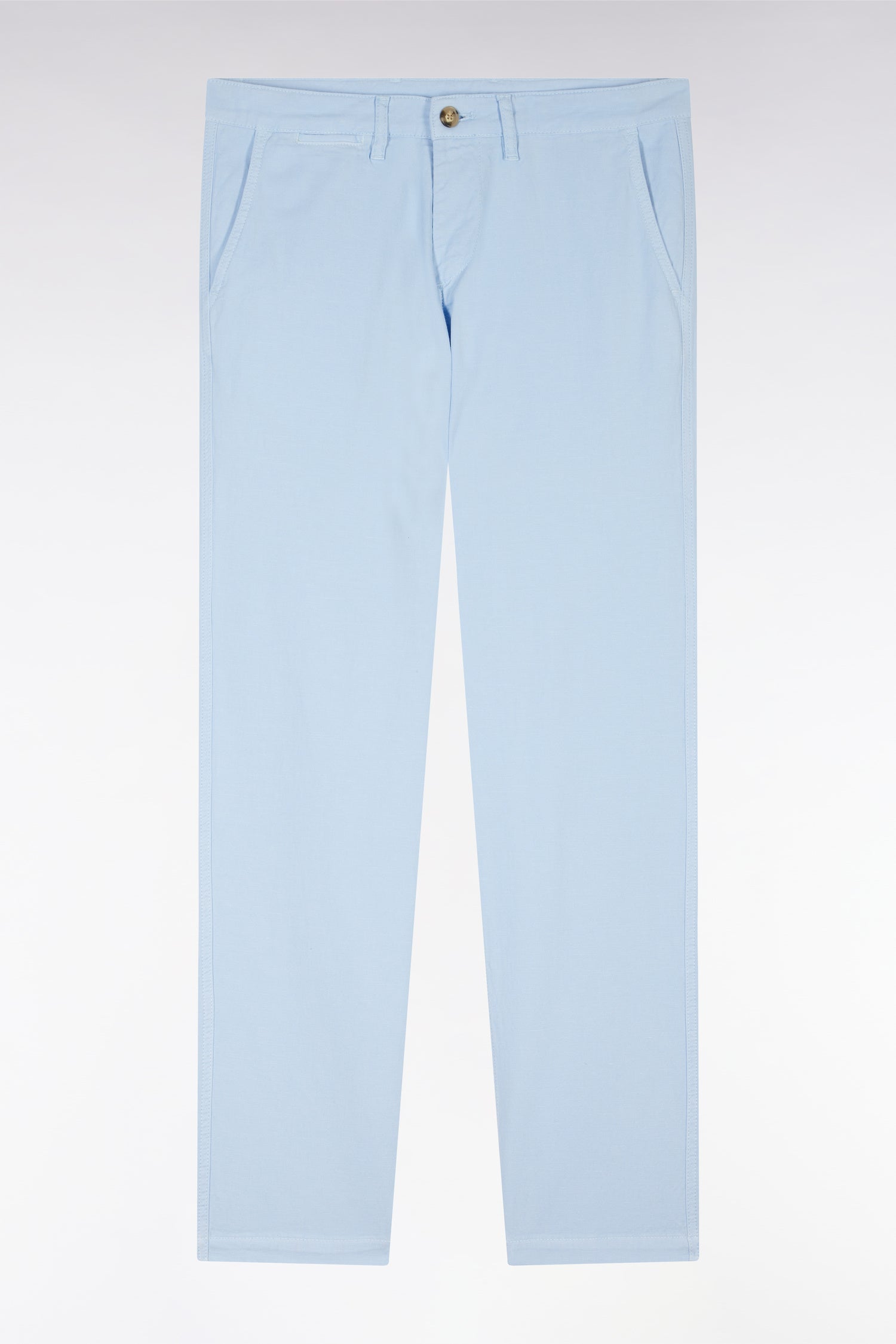 Hose Chinohose ohne Falte aus Baumwolle und Leinen stretch Himmelblau gerade Passform