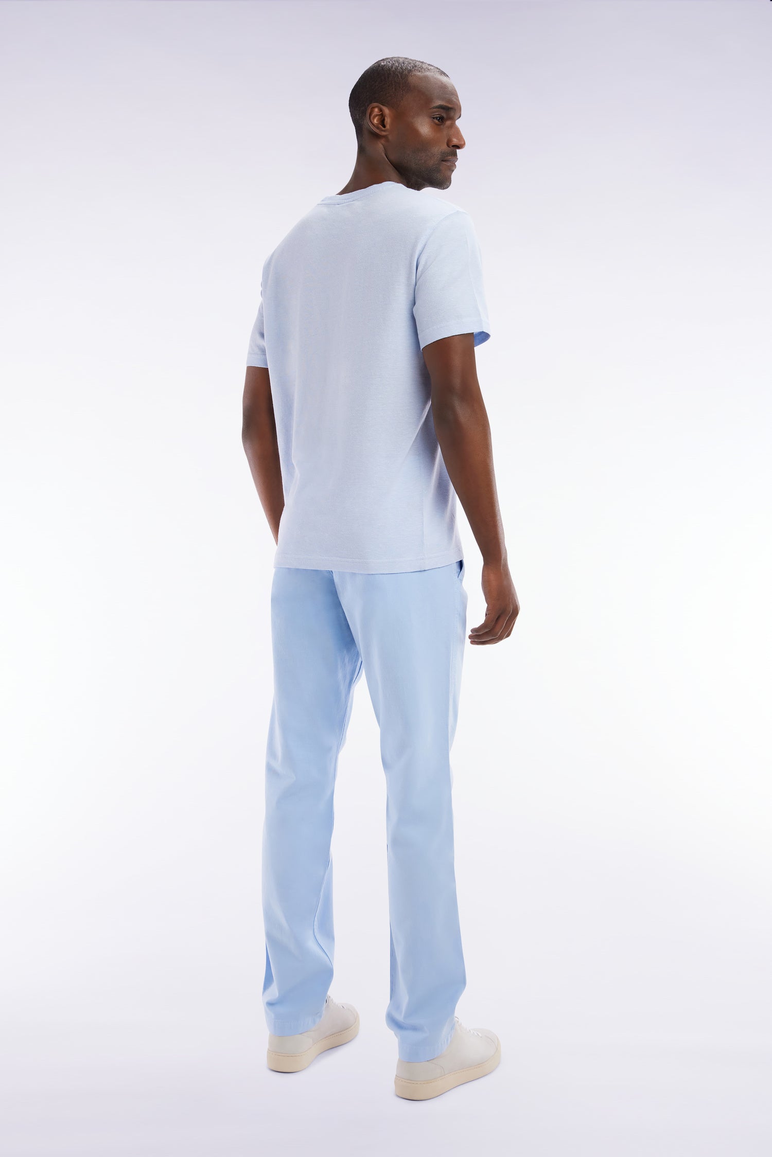 Hose Chinohose ohne Falte aus Baumwolle und Leinen stretch Himmelblau gerade Passform