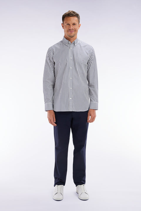 Pantalon chino sans pli en coton et lin stretch marine coupe droite - Image 1