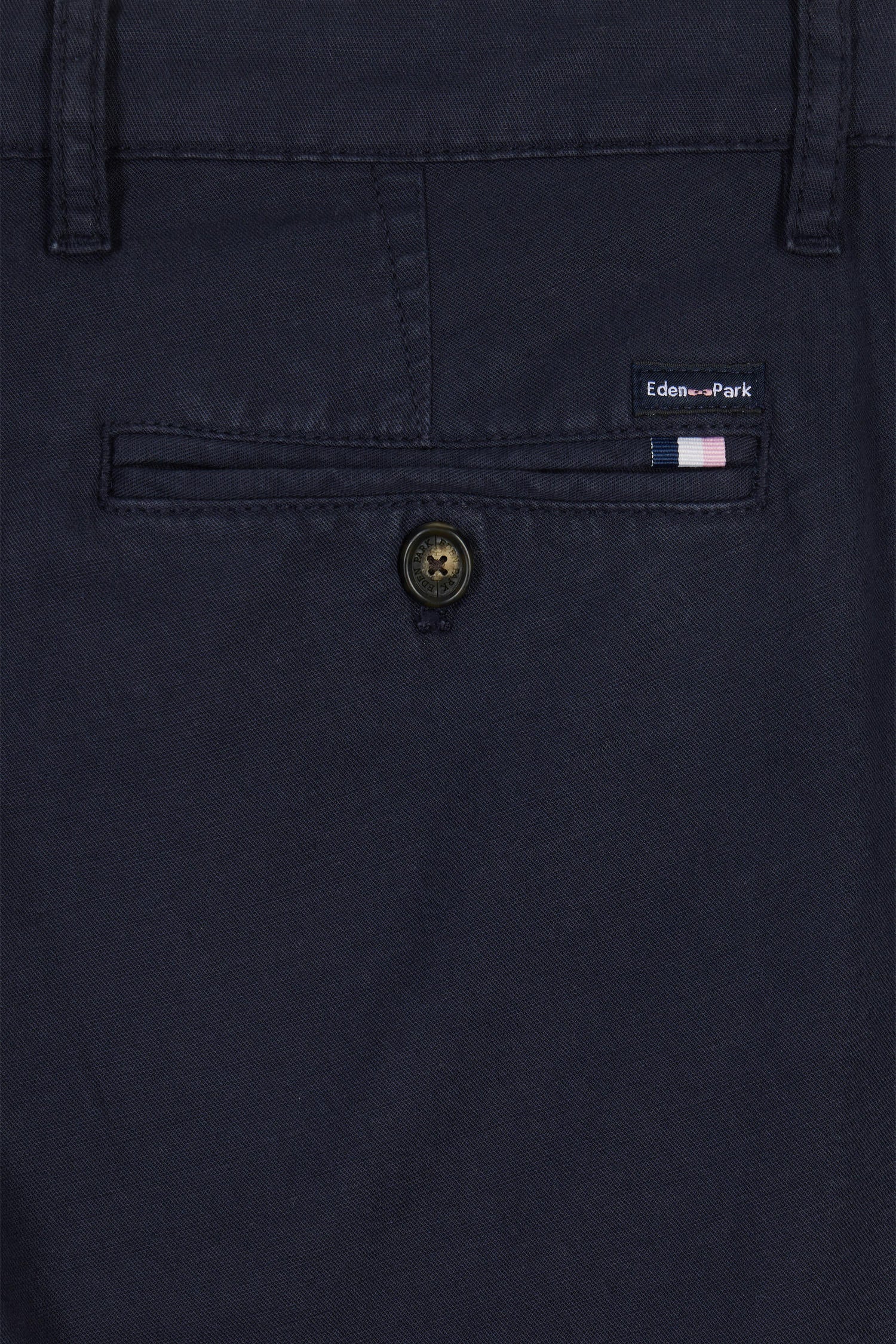 Pantalon chino sans pli en coton et lin stretch marine coupe droite