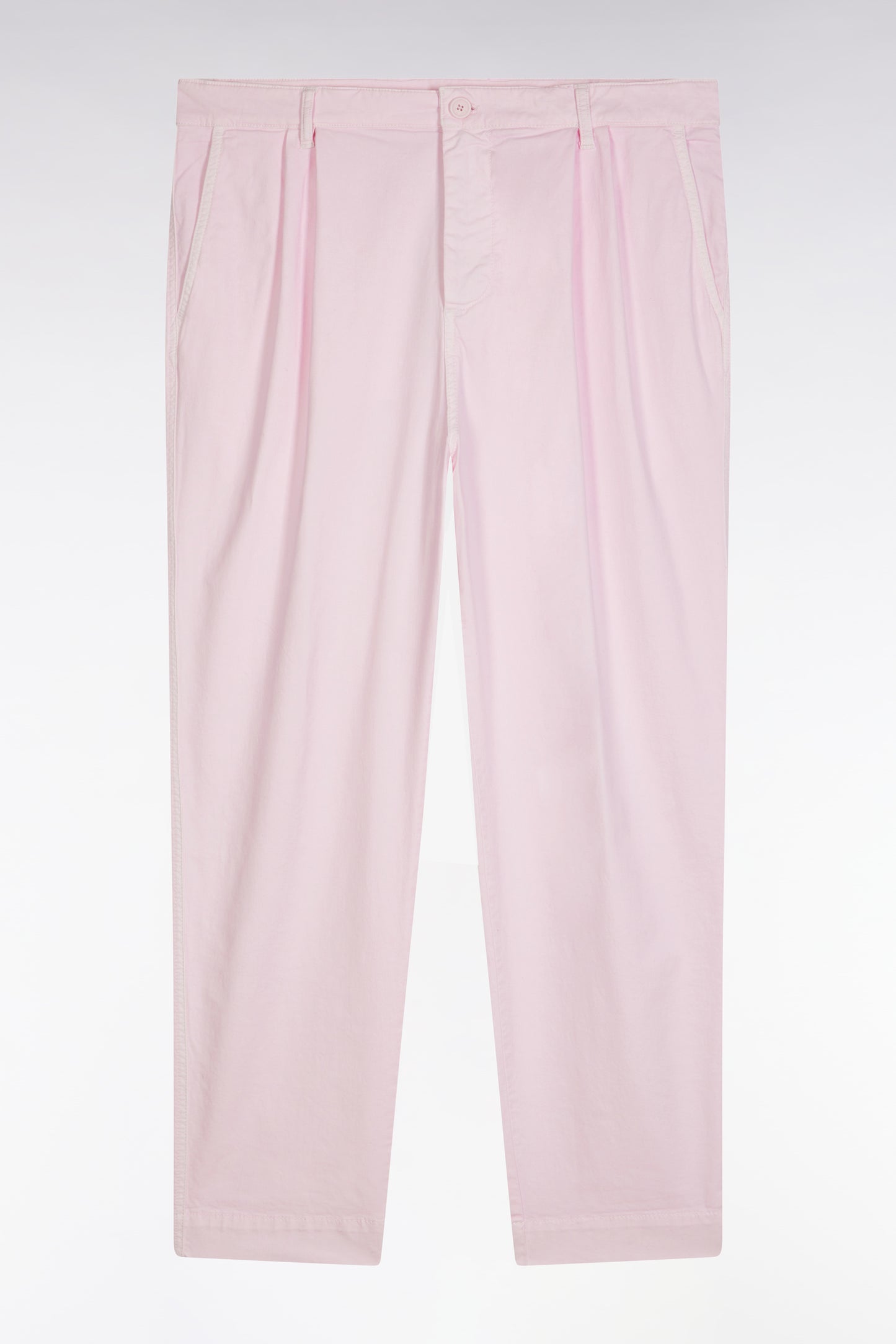Pleated straight fit chinos in pink stretch cotton