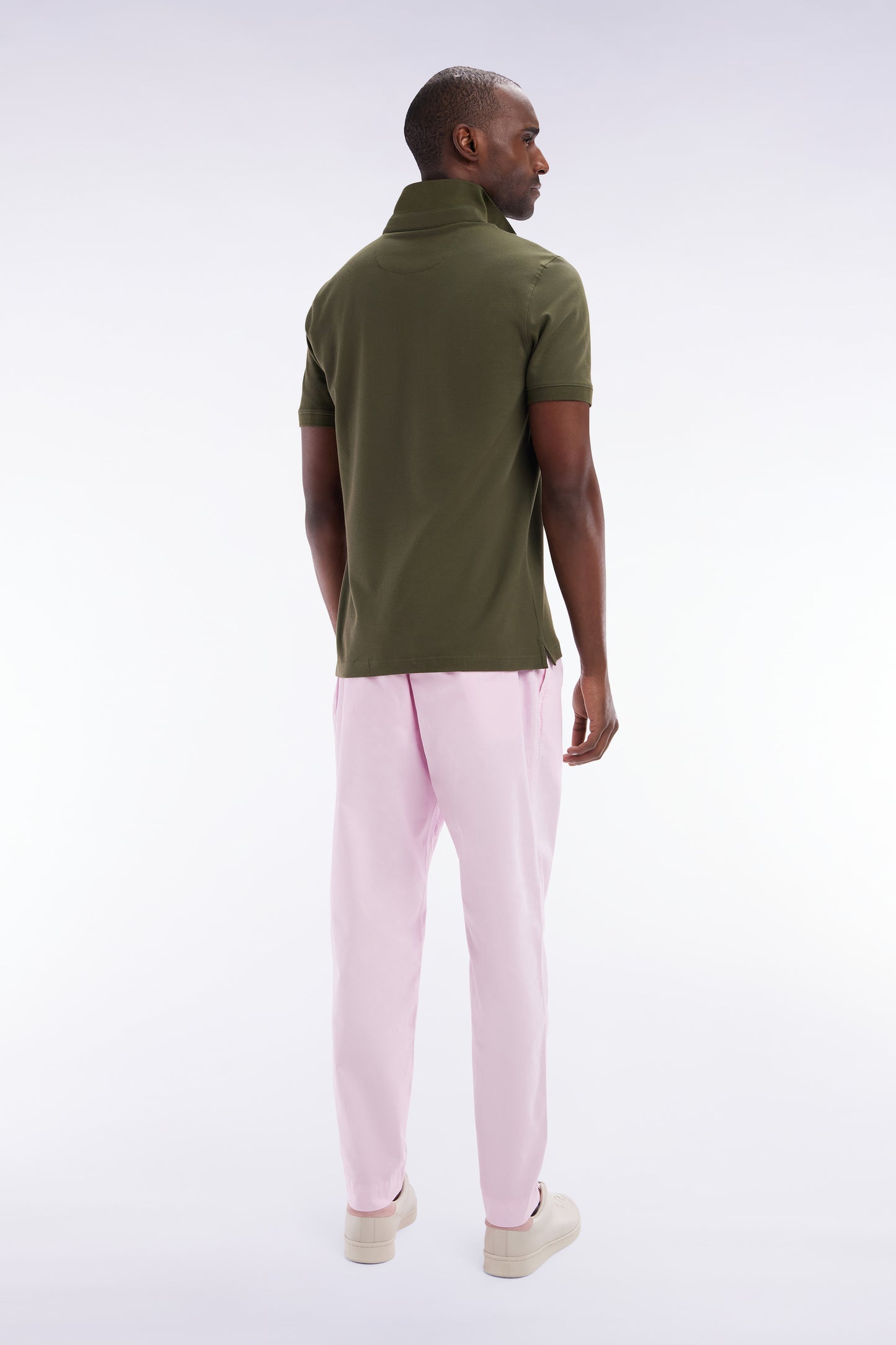 Pleated straight fit chinos in pink stretch cotton