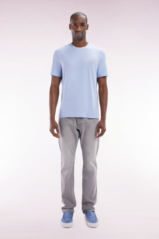 Straight cut stone bleach light grey stretch denim 5-pocket jeans