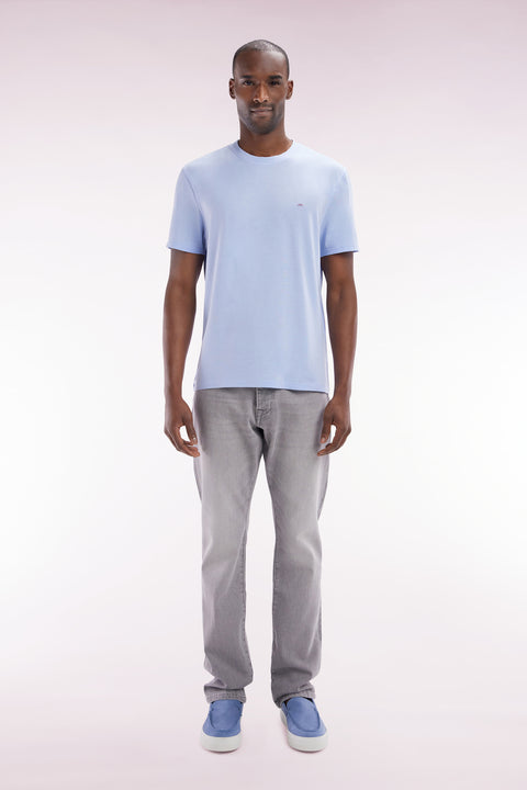 Jean 5 poches en denim stretch gris clair stone bleach coupe droite - Image 1