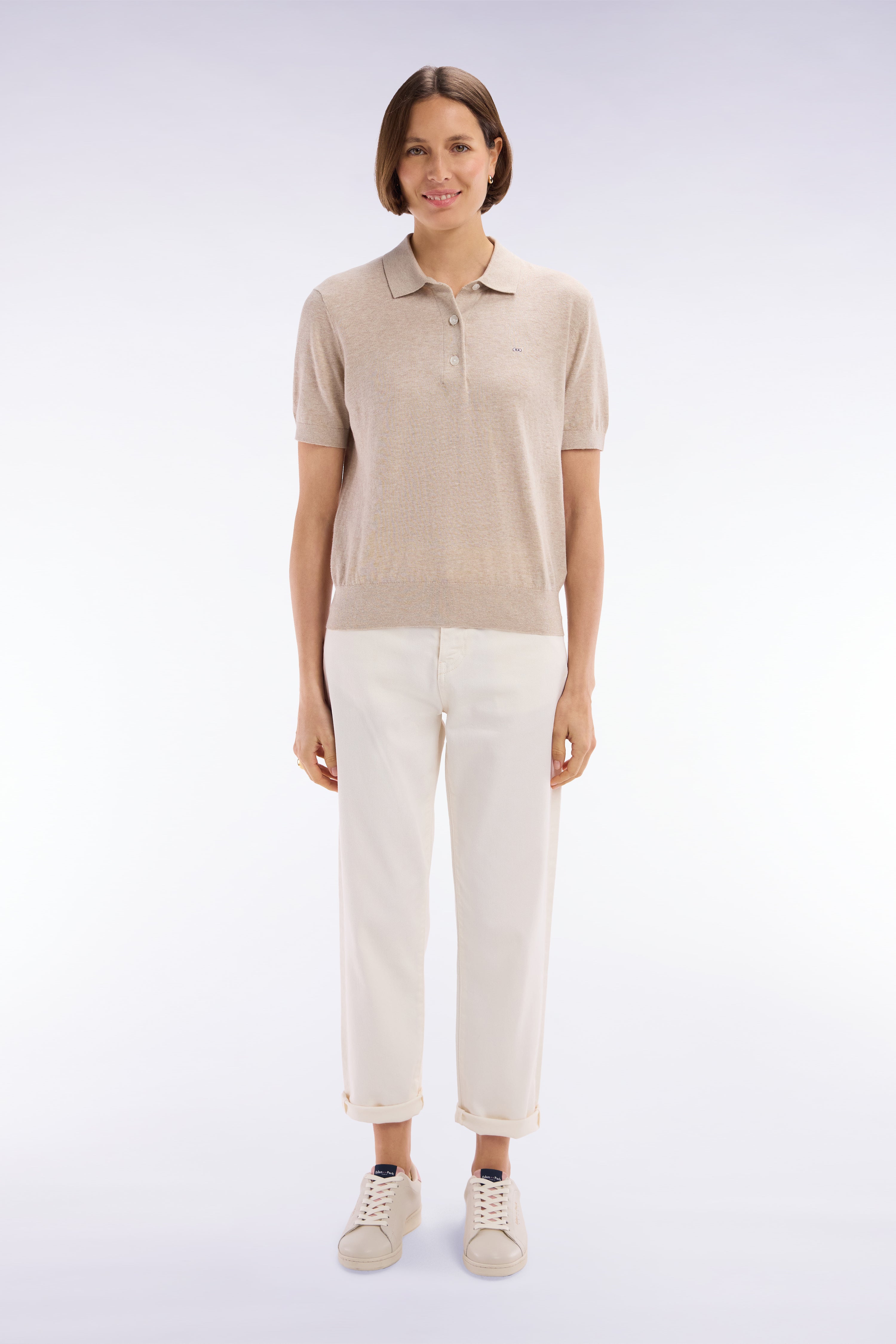 Jeans 5 Taschen aus Denim stretch Beige gerade Passform