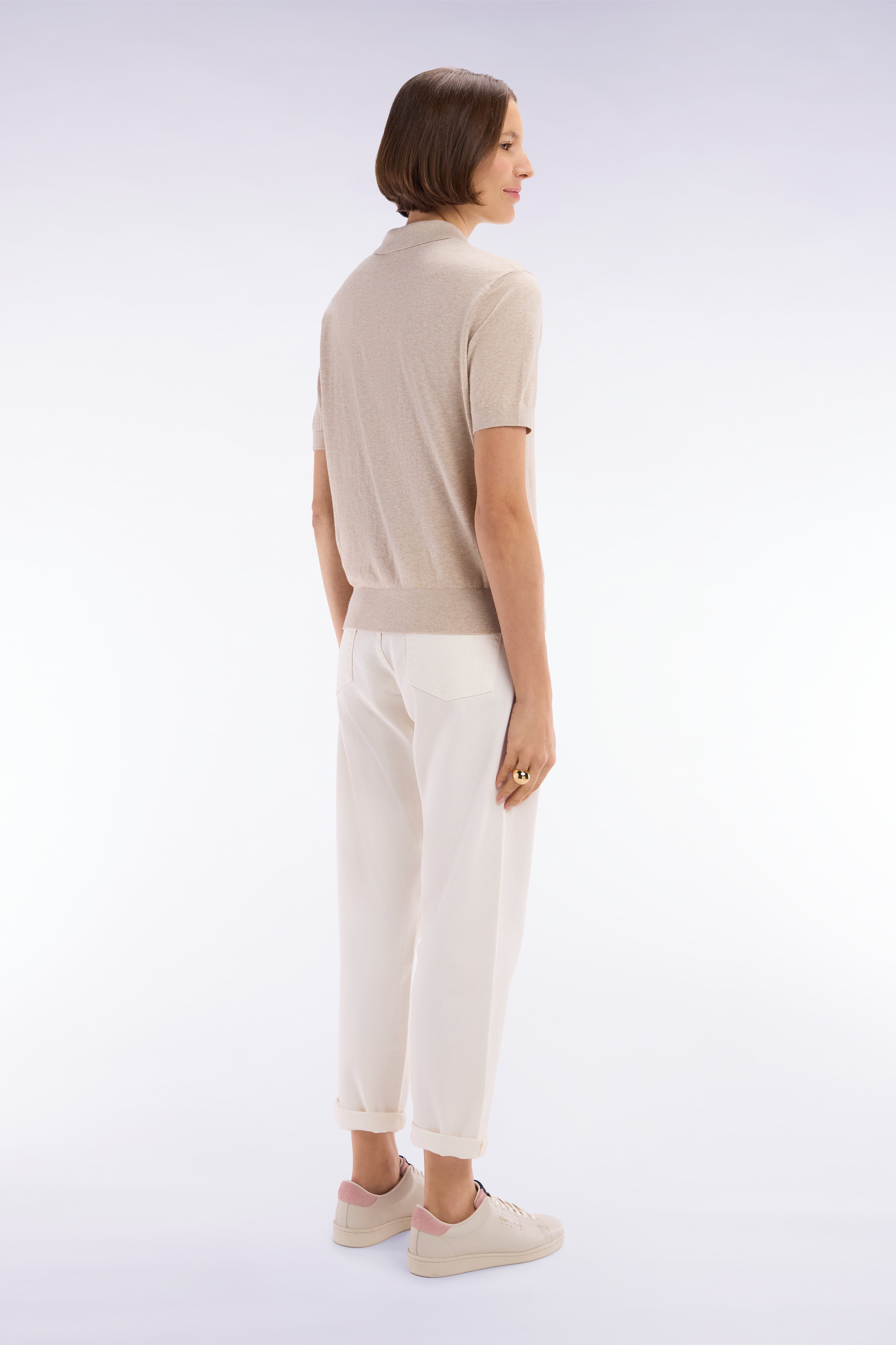 Jeans 5 Taschen aus Denim stretch Beige gerade Passform