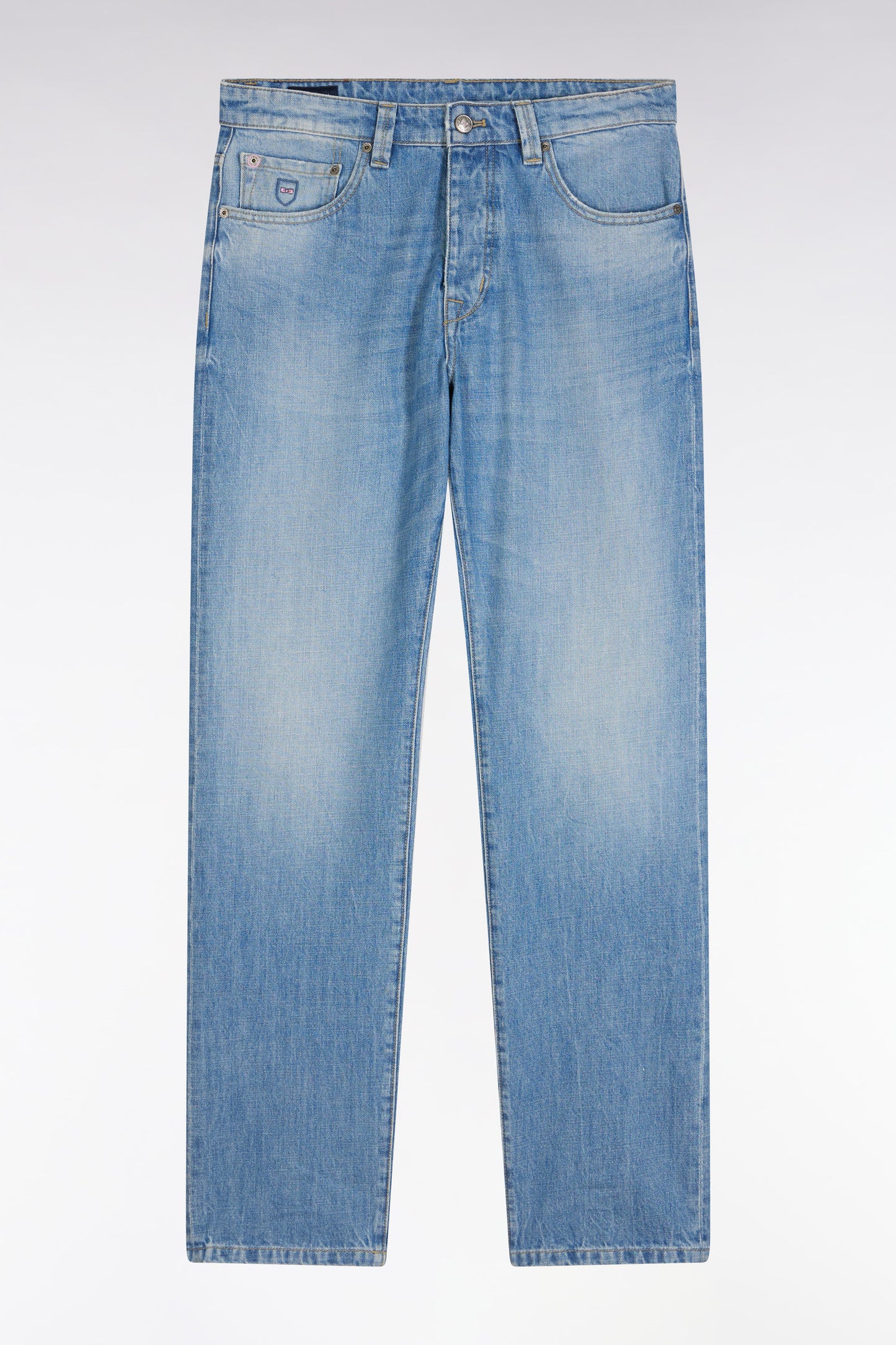 5-pocket jeans in blue denim with a stone bleach wash, Comfort cut