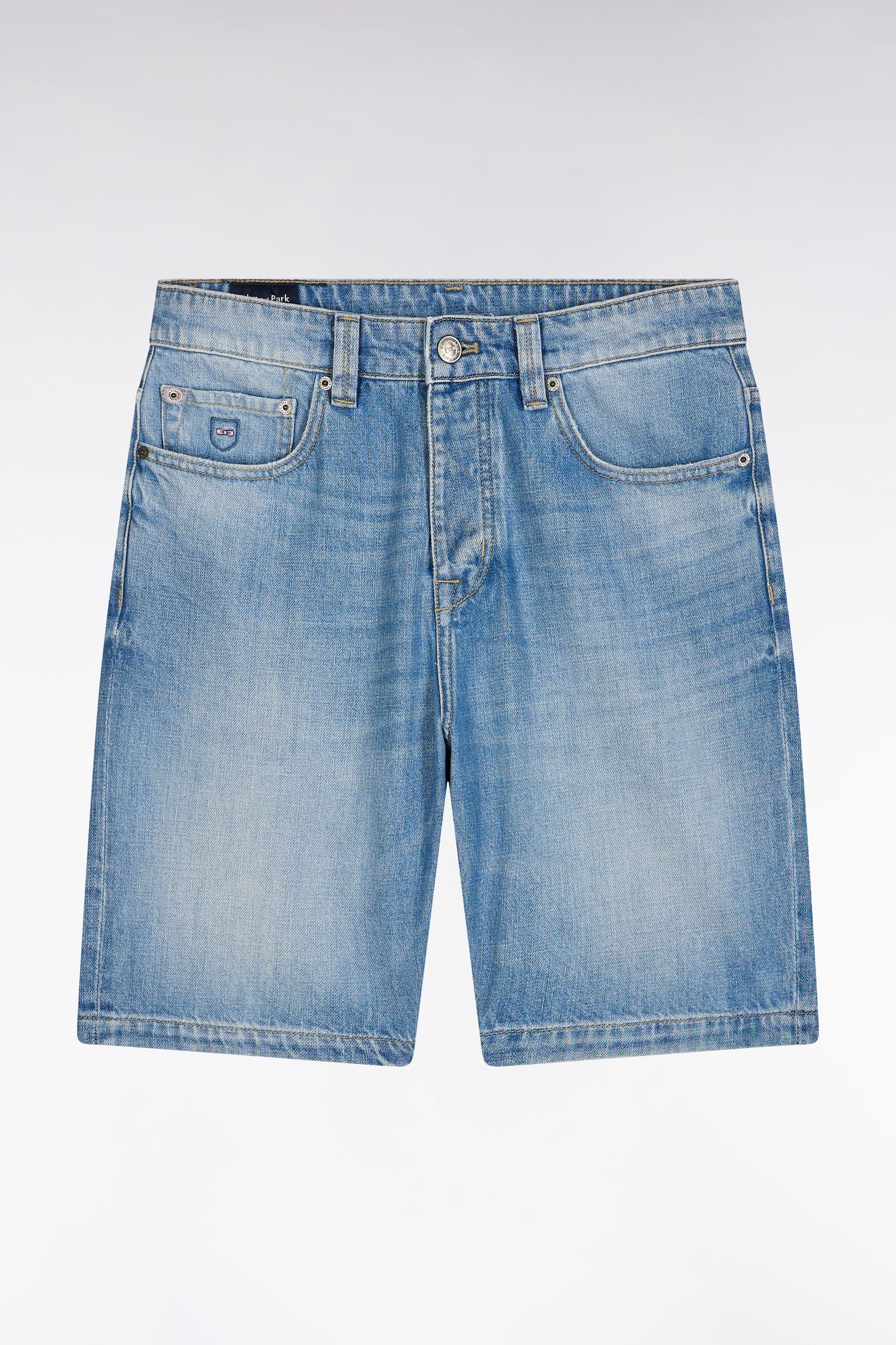 Bermuda 5 poches en denim bleu délavage stone bleach coupe Regular