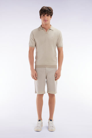 Straight-cut beige lyocell and stretch cotton Bermuda shorts