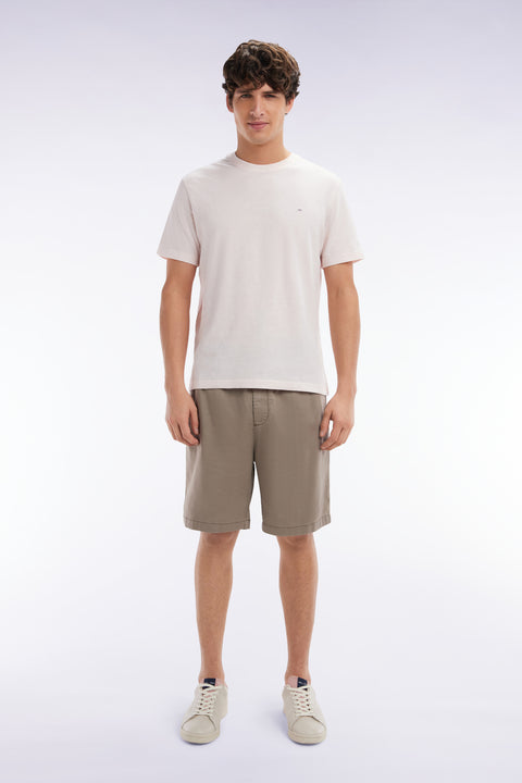 Bermuda à taille élastiquée en lyocell et coton stretch sable - Image 1