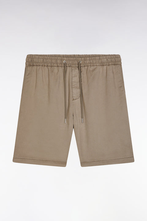 Bermuda à taille élastiquée en lyocell et coton stretch sable - Image 2