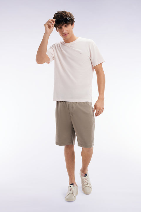 Bermuda à taille élastiquée en lyocell et coton stretch sable - Image 3