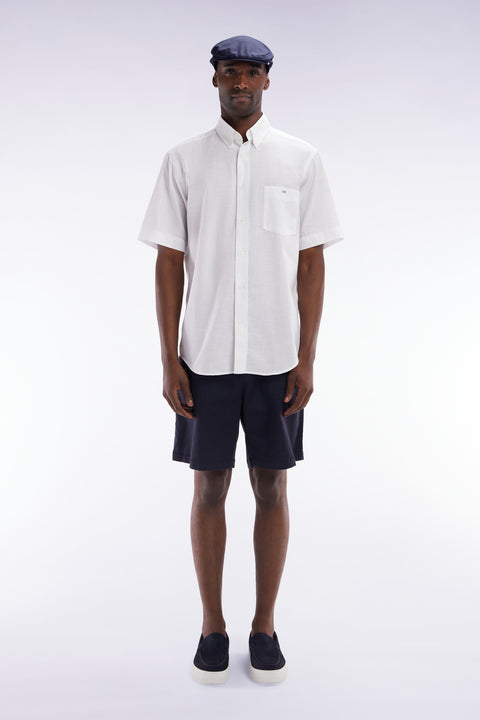 Bermuda à taille élastiquée en lyocell et coton stretch marine - Image 1