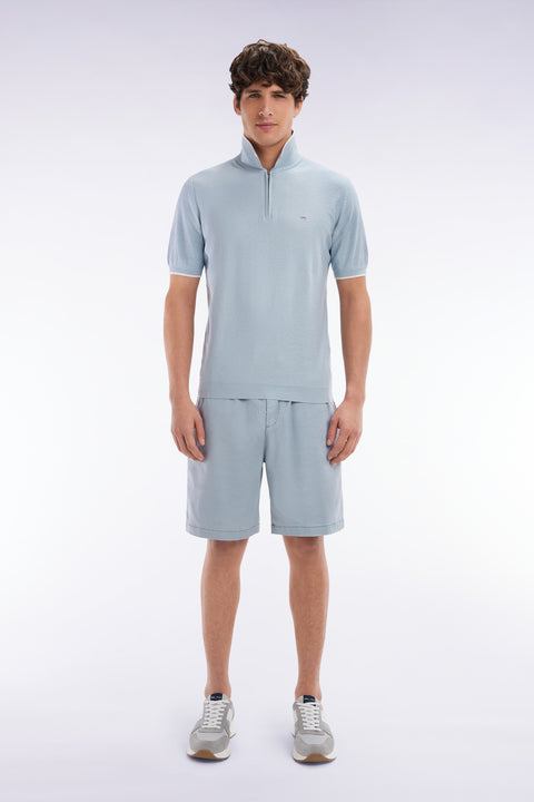 Bermuda à taille élastiquée en lyocell et coton stretch gris moyen - Image 1
