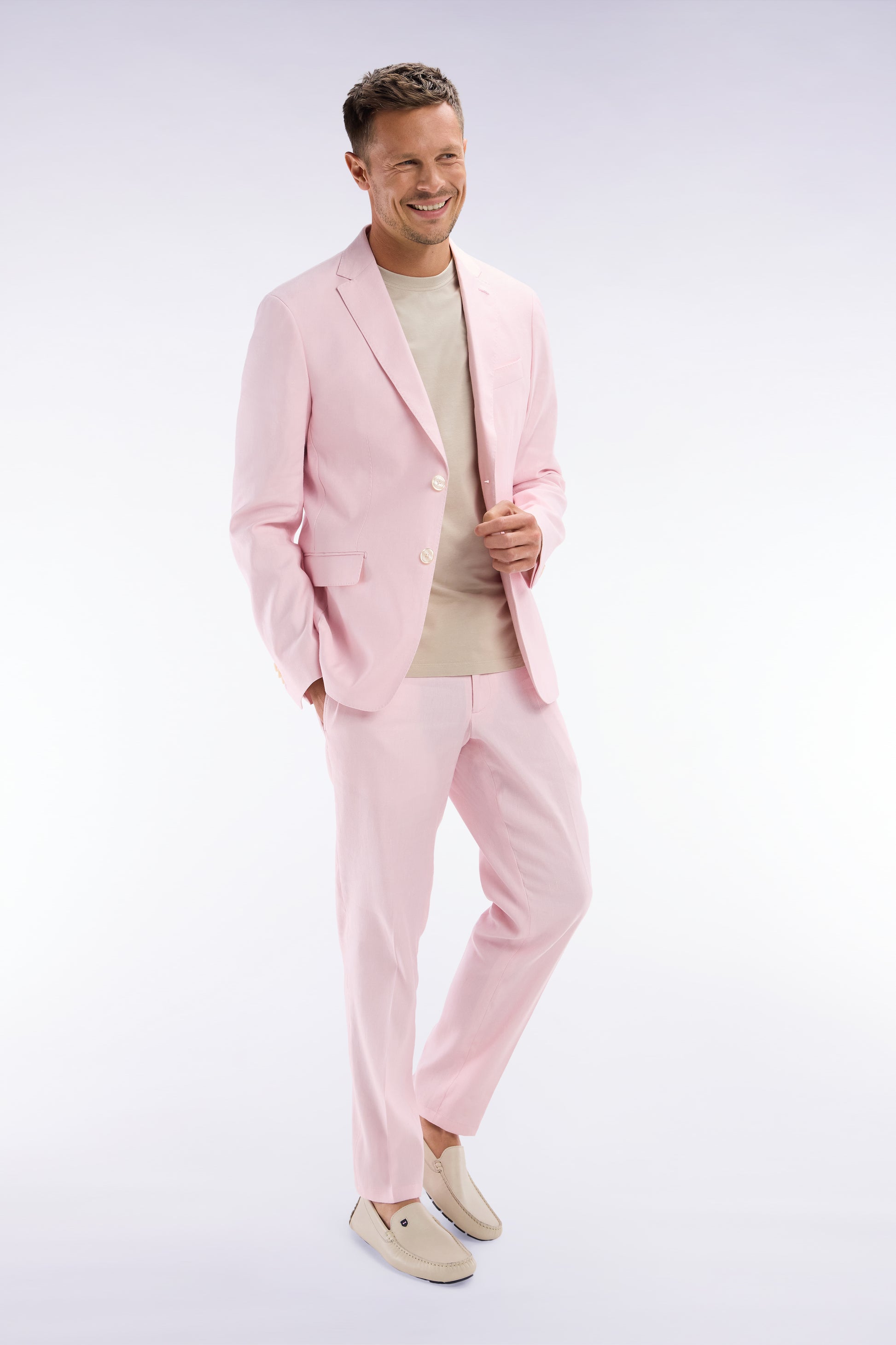 Shirt Pantalon Rose Homme Pink Linen And Stretch Cotton