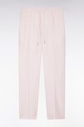 Pantalon à taille élastique en lin et coton stretch rose