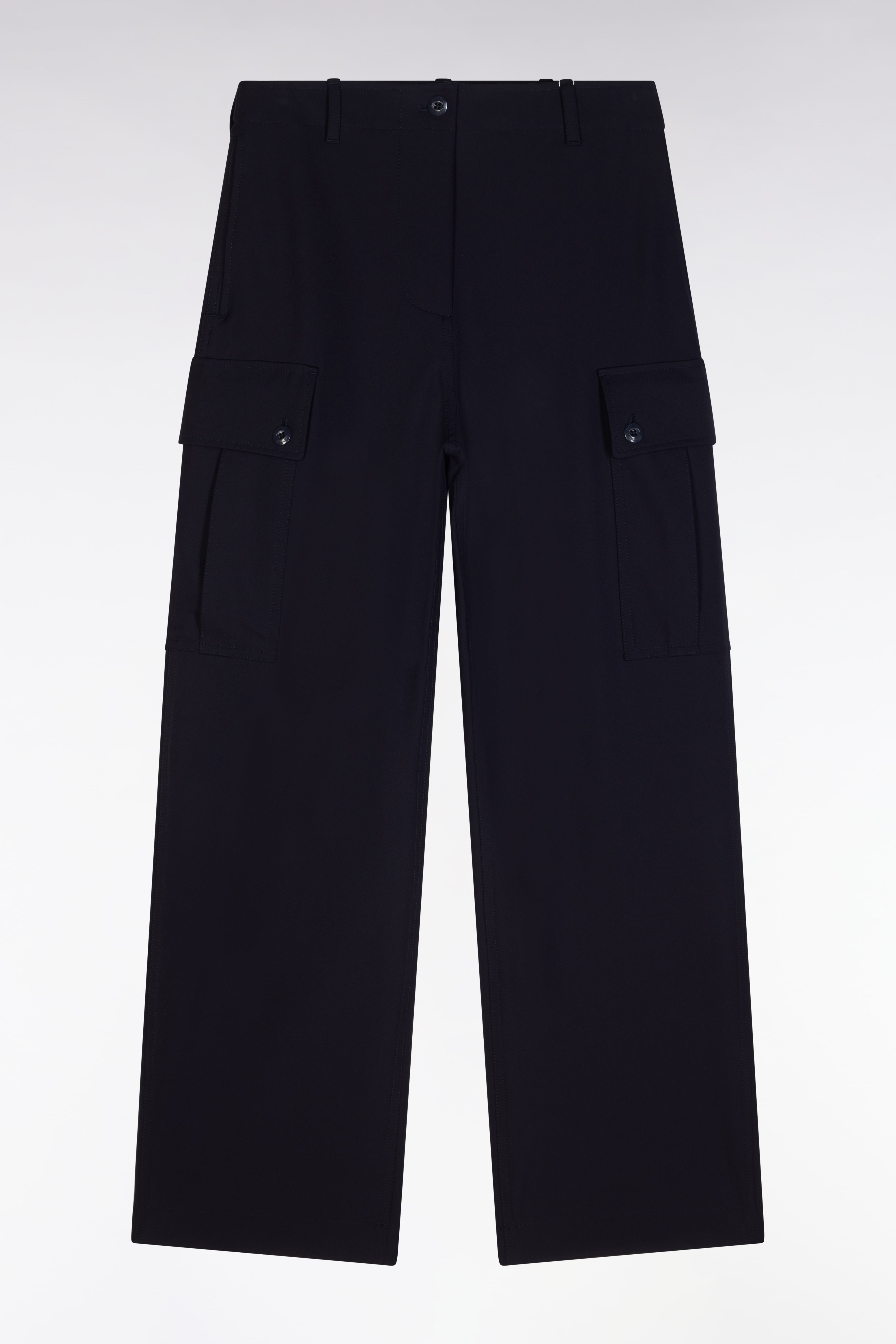 Pantalon cargo en crêpe stretch technique marine