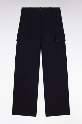 Cargo trousers in navy technical stretch crepe