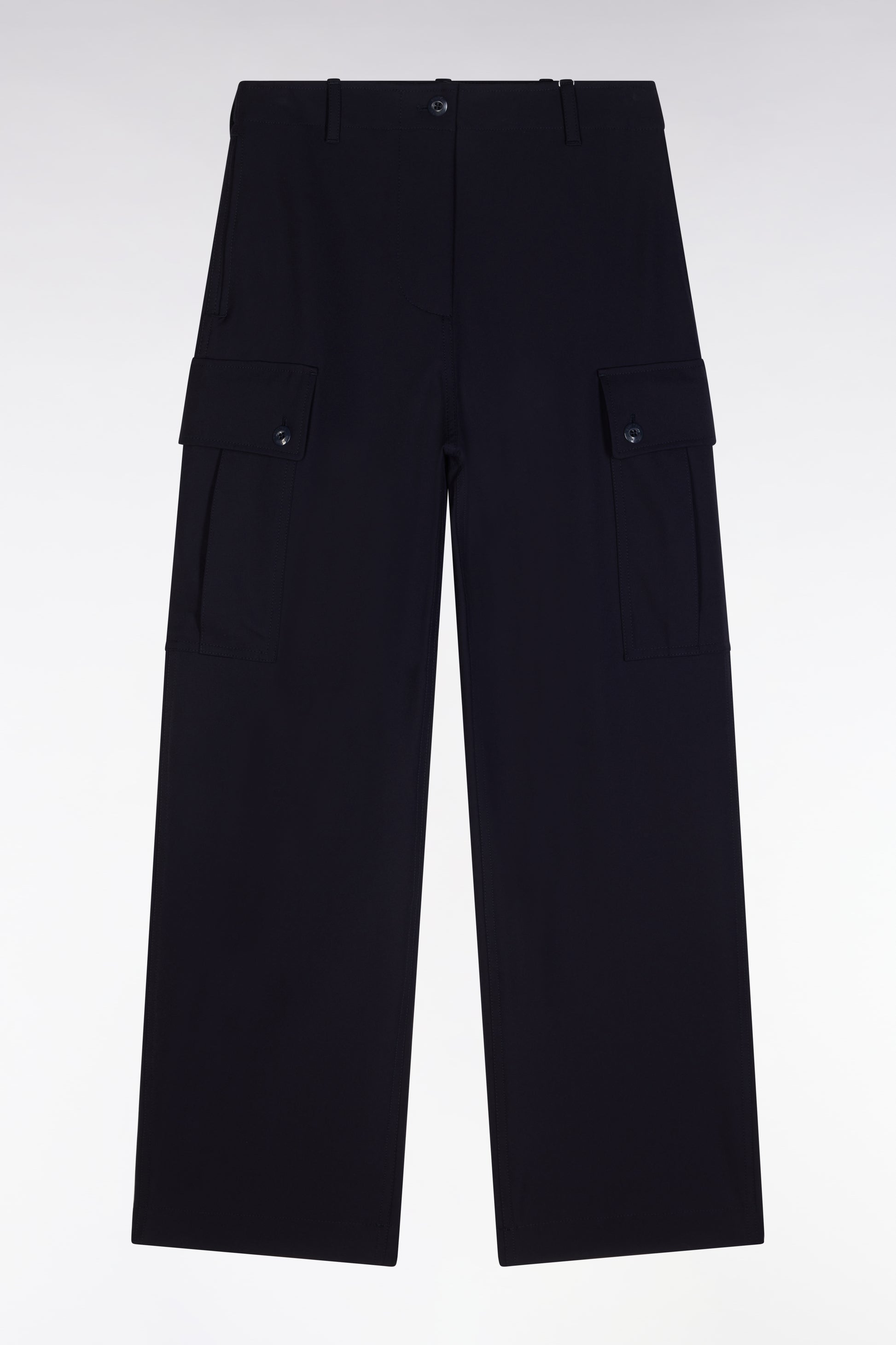 Pantalon cargo en crêpe stretch technique marine