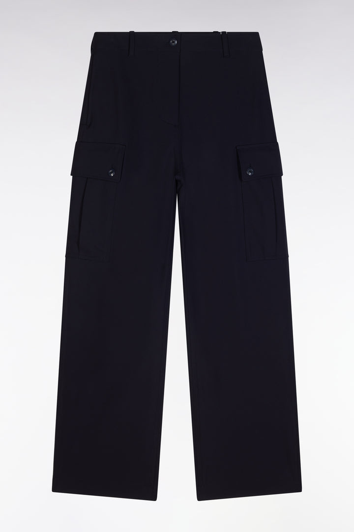 Pantalon cargo en crêpe stretch technique marine