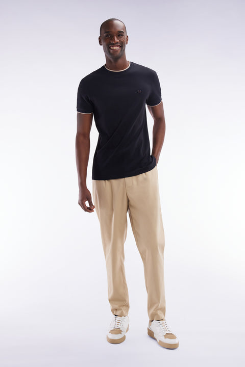 Pantalon à taille élastique en lyocell et coton stretch beige - Image 3