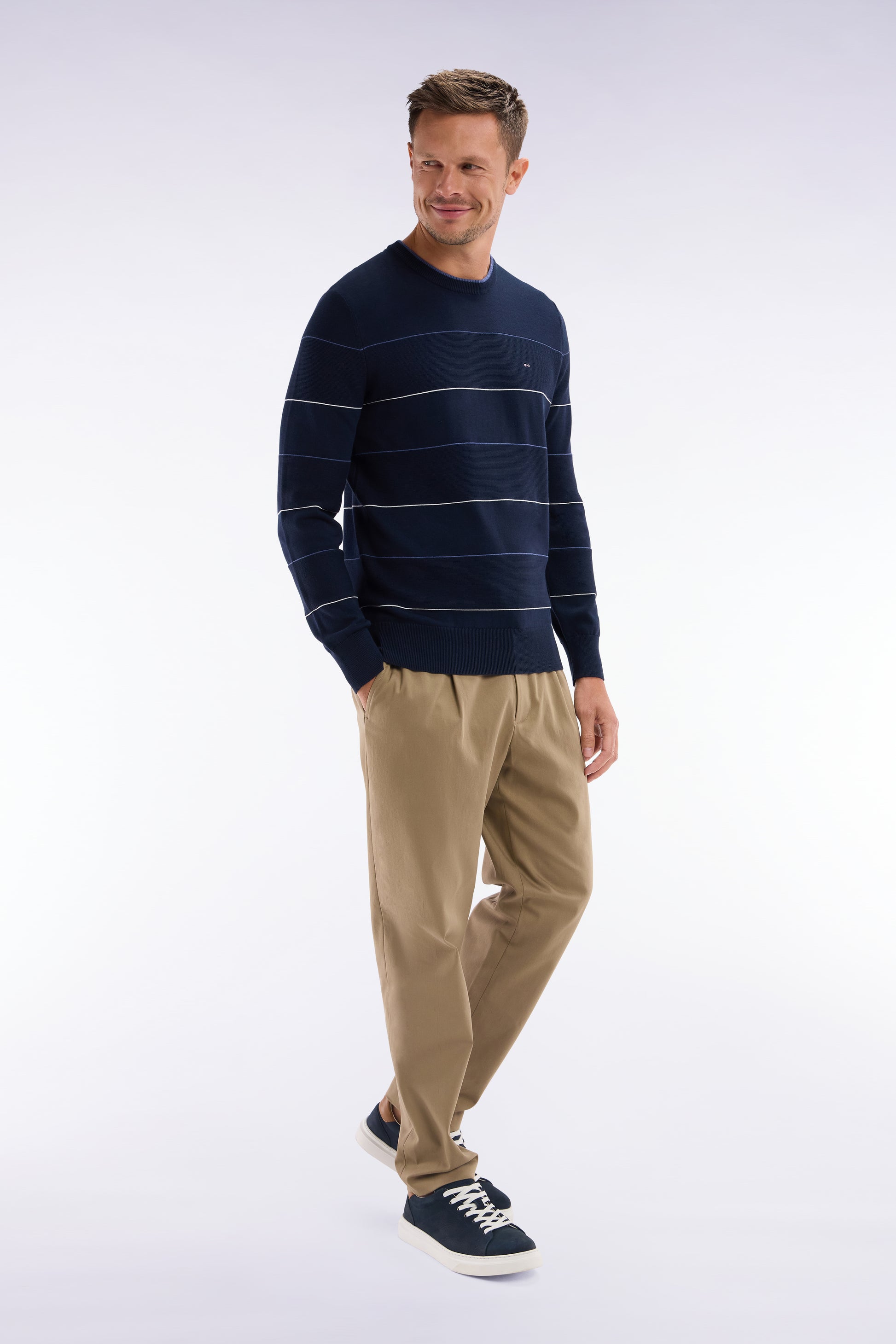 Pantalon à taille élastique en lyocell et coton stretch camel