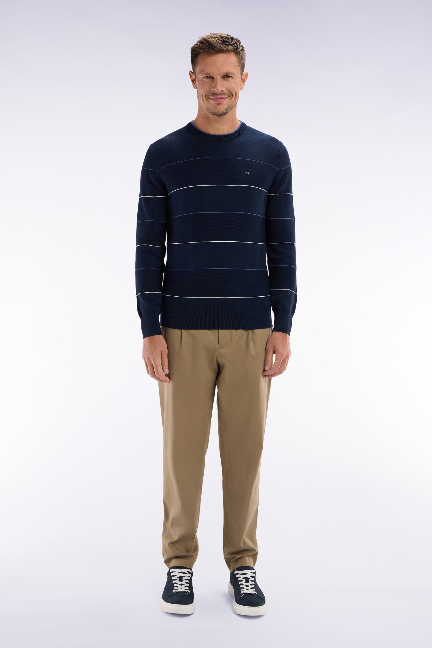 Pantalon à taille élastique en lyocell et coton stretch camel