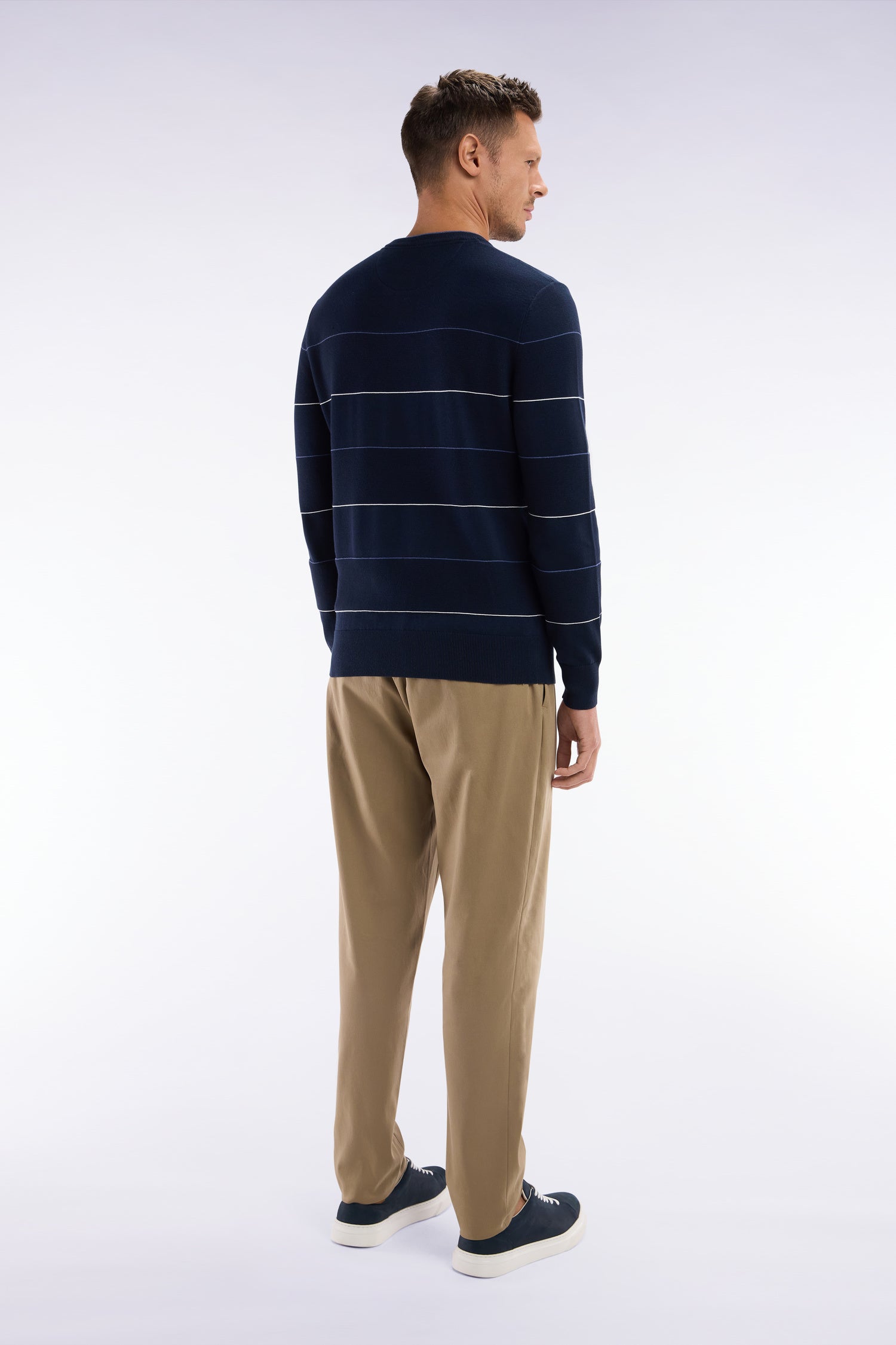 Pantalon à taille élastique en lyocell et coton stretch camel
