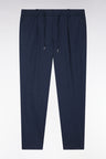 Pantalon à taille élastique en lyocell et coton stretch marine