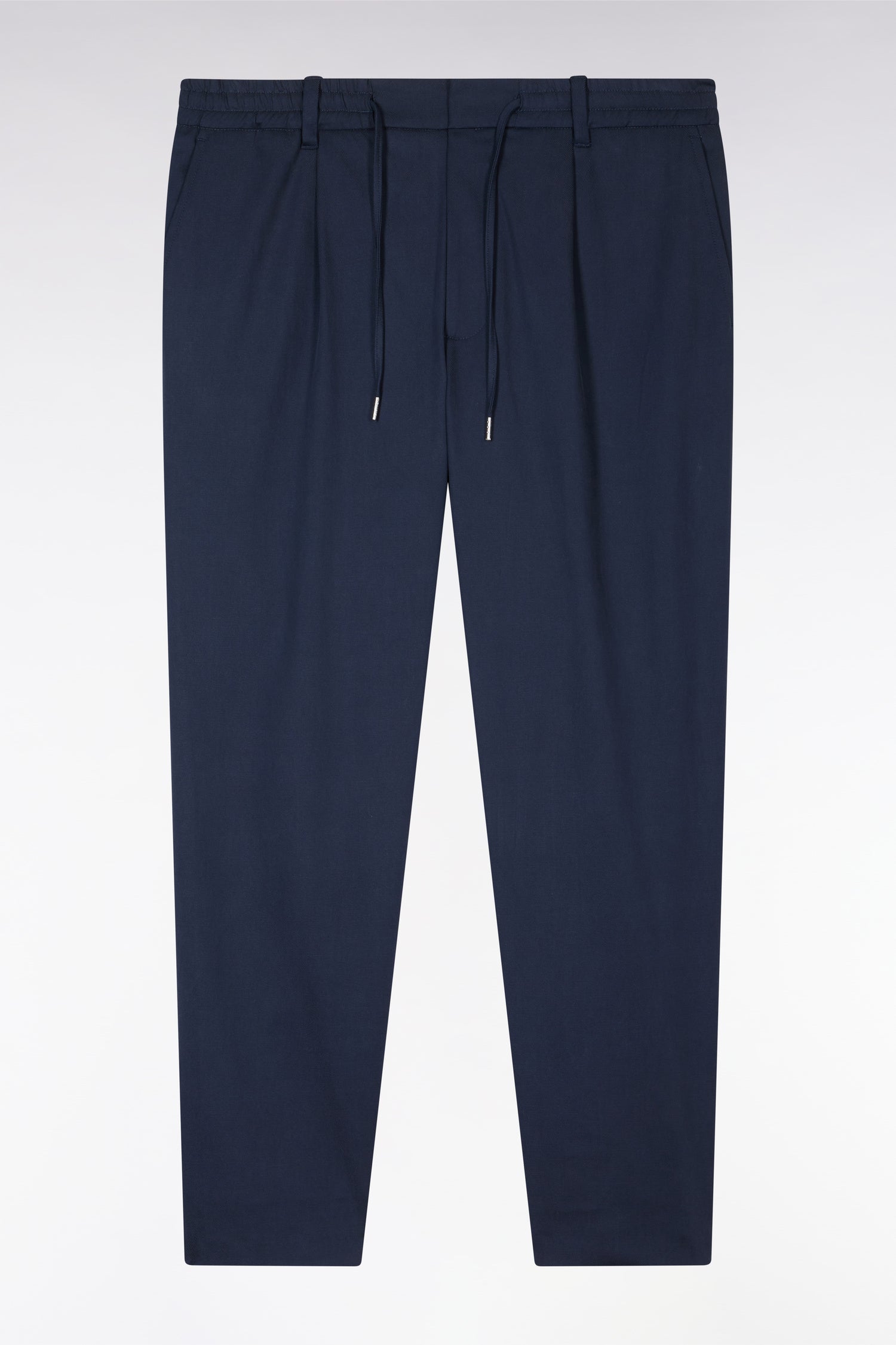 Pantalon à taille élastique en lyocell et coton stretch marine