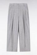 Pantalon chevron à plis en laine et lin gris