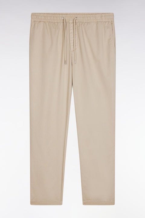 Pantalon chino à taille élastique en coton et lyocell stretch beige - Image 2