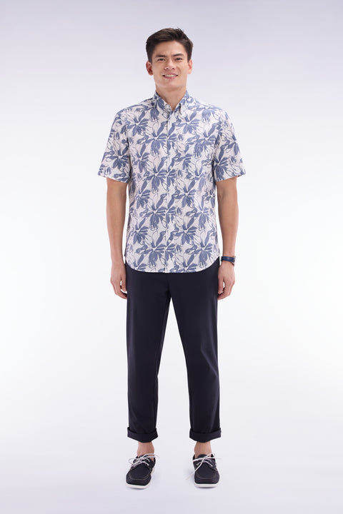 Pantalon chino à taille élastique en coton et lyocell stretch marine - Image 1