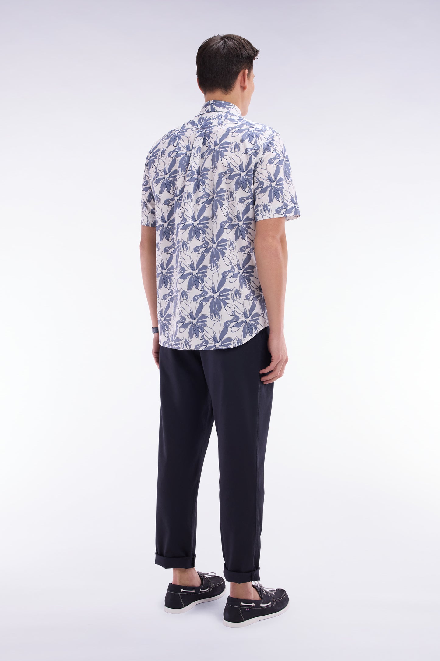 Elastic chinos in navy stretch cotton - lyocell blend