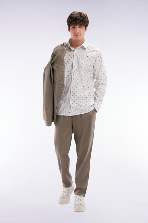 Pantalon fluide à taille élastique en lin et coton stretch marron - Image 3
