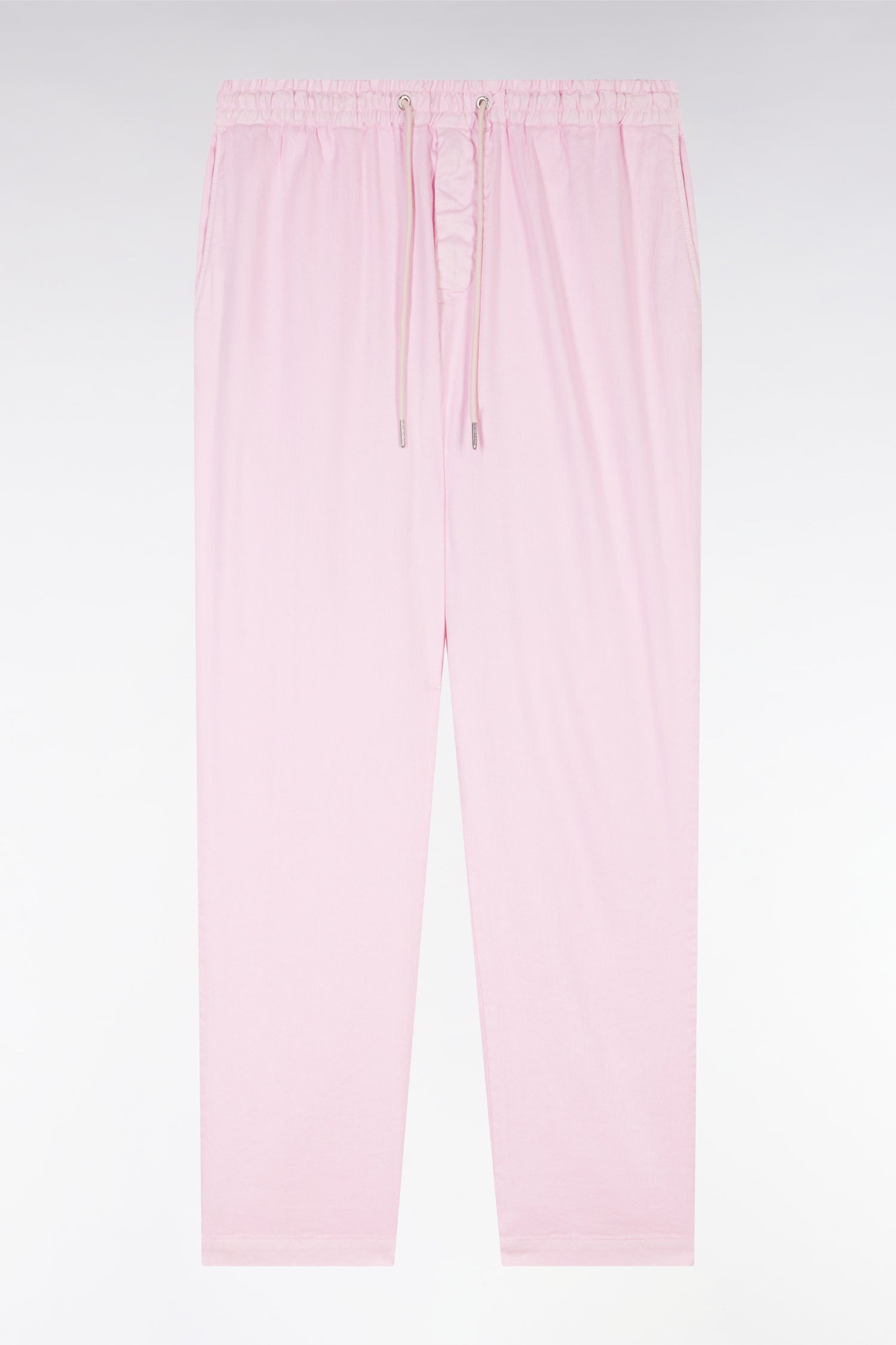 Pantalon fluide à taille élastique en lin et coton stretch rose