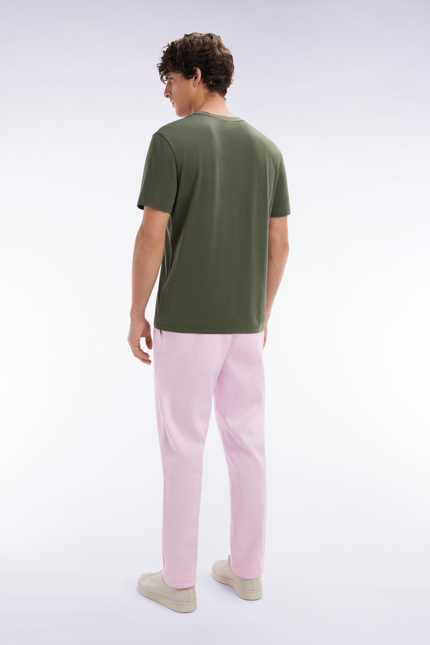 Pantalon fluide à taille élastique en lin et coton stretch