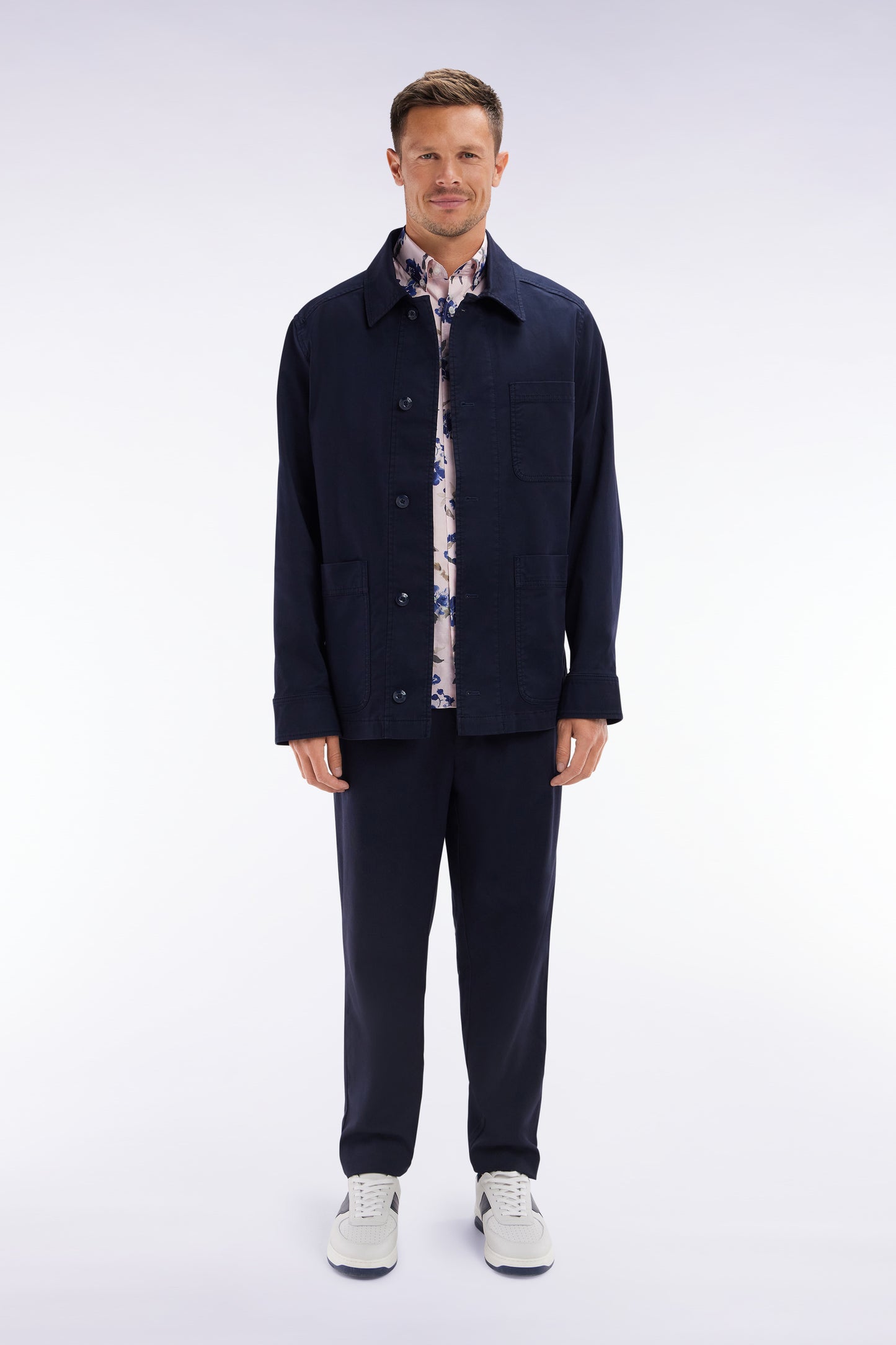Stretch cotton navy elastic trousers in Modern fit
