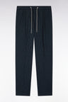 Pantalon seersucker en coton stretch marine à rayure tennis