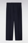 Wide-leg pleated trousers in navy stretch wool blend