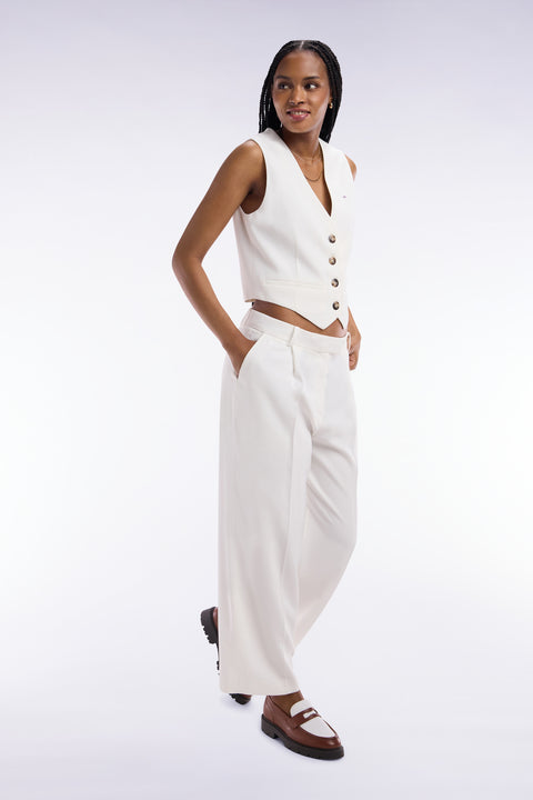 Pantalon à jambes larges fluide écru - Image 1