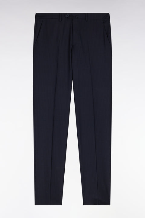 Navy stretch wool blend trousers with fine stripes - Image 1