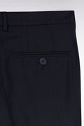 Pantalon en laine stretch mélangée marine à rayures fines