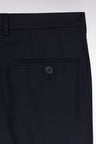 Pantalon en laine stretch mélangée marine à rayures fines